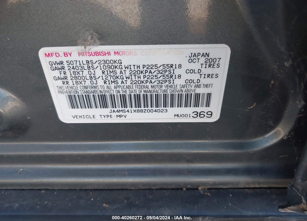 2008 MITSUBISHI OUTLANDER XLS VIN: JA4MS41X88Z004023