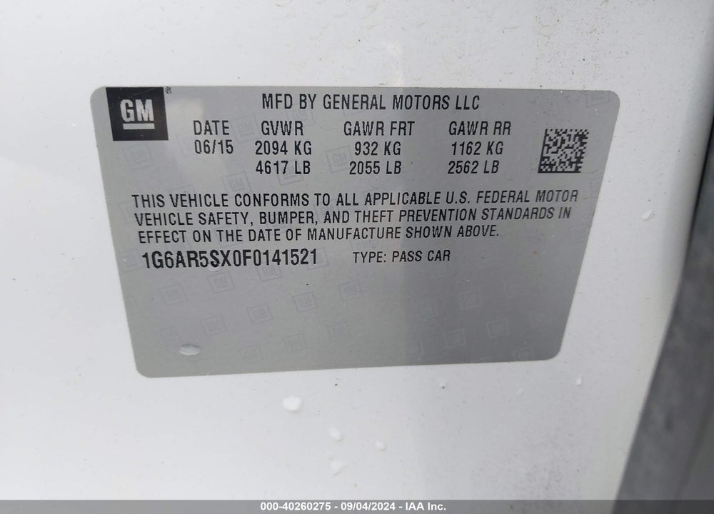 2015 CADILLAC CTS LUXURY VIN: 1G6AR5SX0F0141521