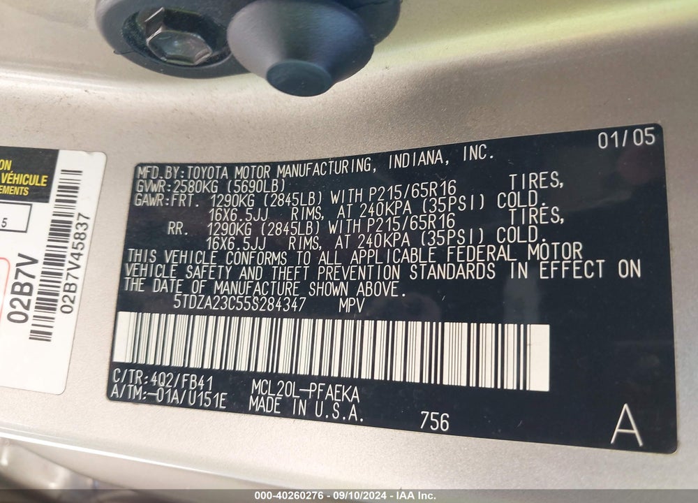 2005 TOYOTA SIENNA LE VIN: 5TDZA23C55S284347