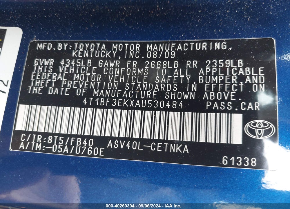 2010 TOYOTA CAMRY VIN: 4T1BF3EKXAU530484