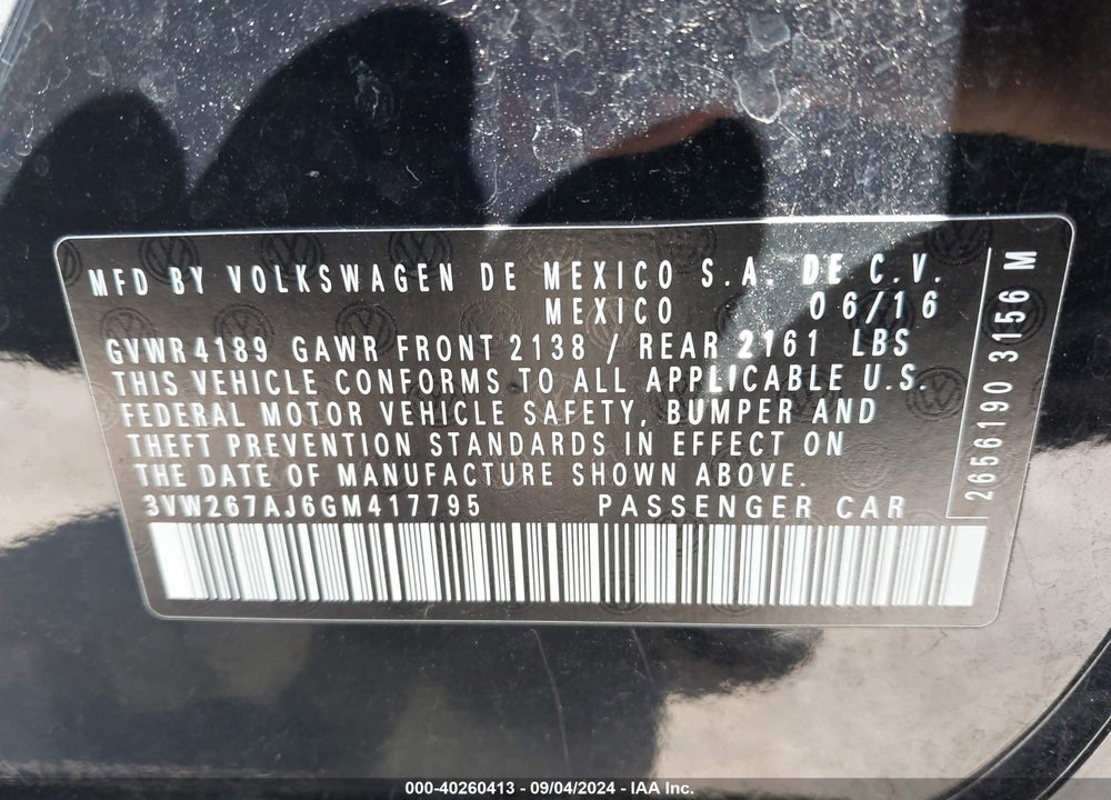 2016 VOLKSWAGEN JETTA 1.4T S VIN: 3VW267AJ6GM417795
