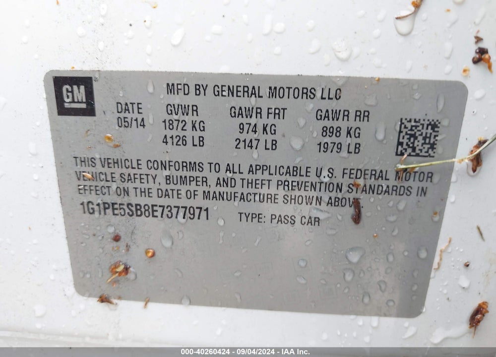 2014 CHEVROLET CRUZE 2LT AUTO VIN: 1G1PE5SB8E7377971