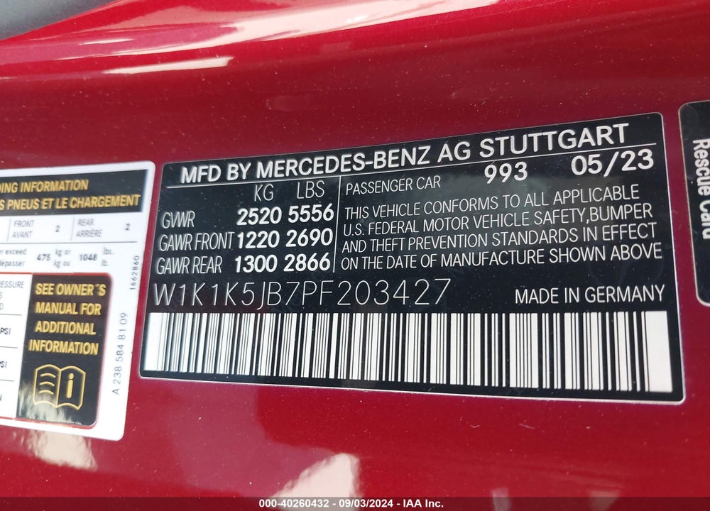 2023 MERCEDES-BENZ E 450 VIN: W1K1K5JB7PF203427