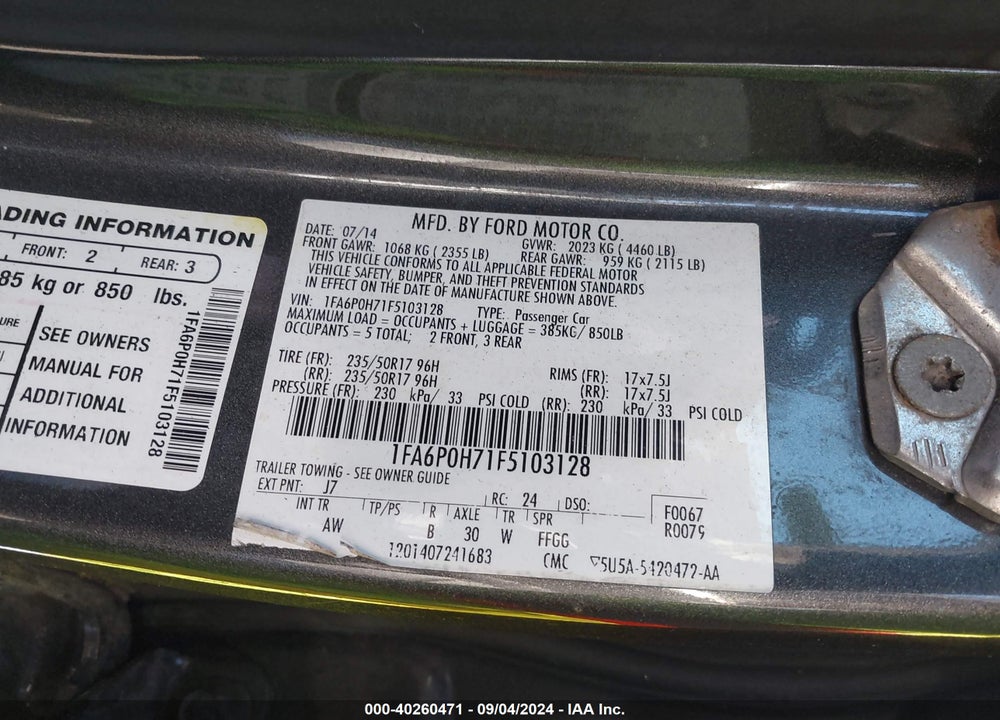 2015 FORD FUSION SE VIN: 1FA6P0H71F5103128