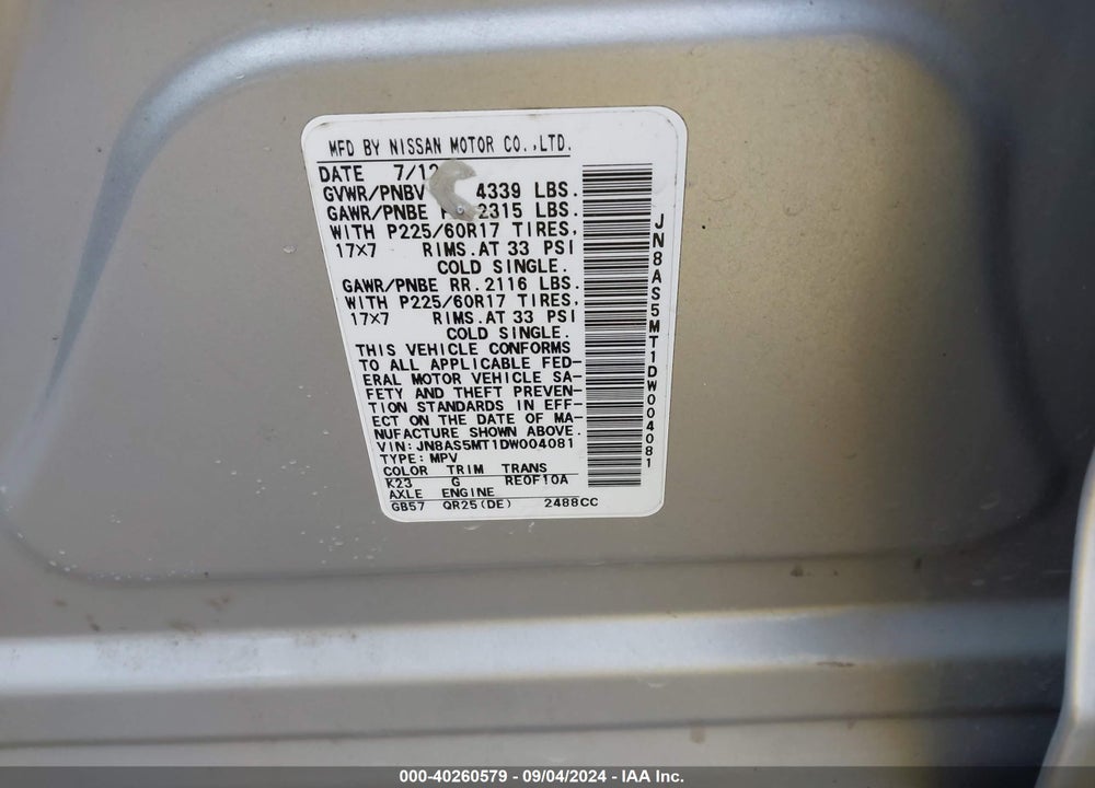 2013 NISSAN ROGUE VIN: JN8AS5MT1DW004081