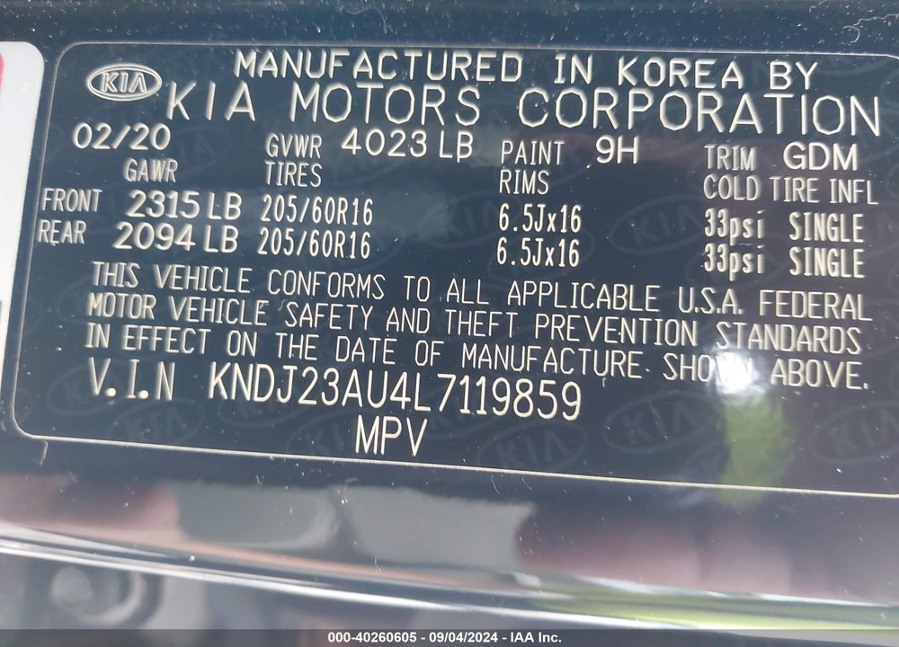 2020 KIA SOUL !/+/S VIN: KNDJ23AU4L7119859