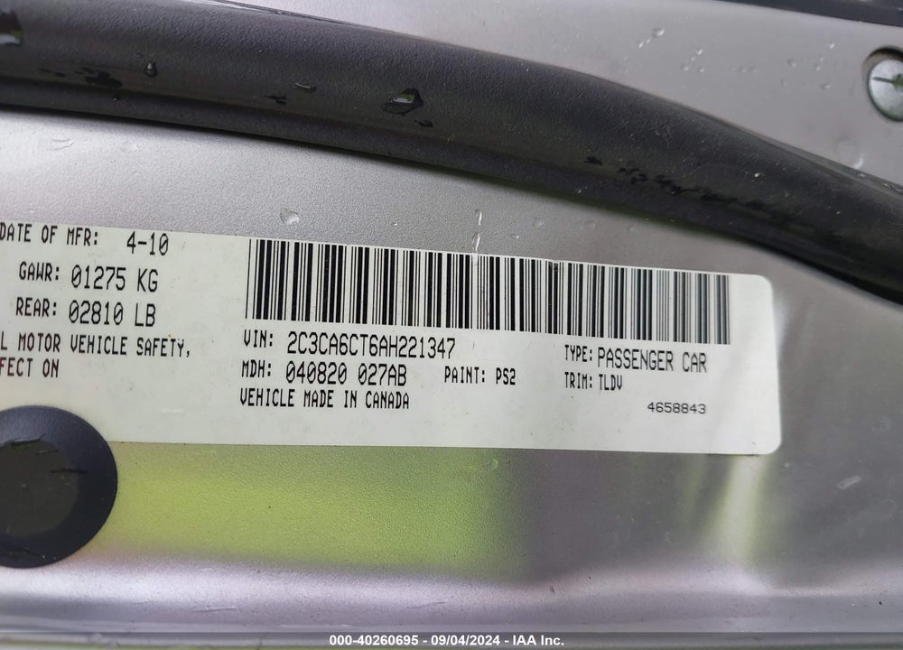2010 CHRYSLER 300C HEMI VIN: 2C3CA6CT6AH221347