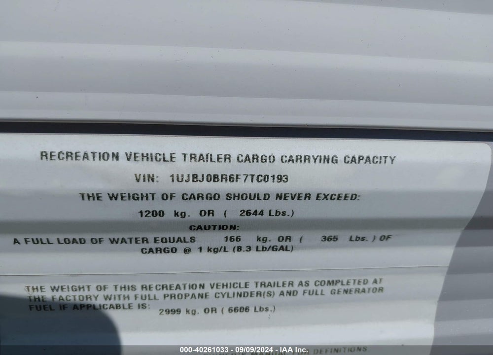 2015 JAYCO OTHER VIN: 1UJBJ0BR6F7TC0193