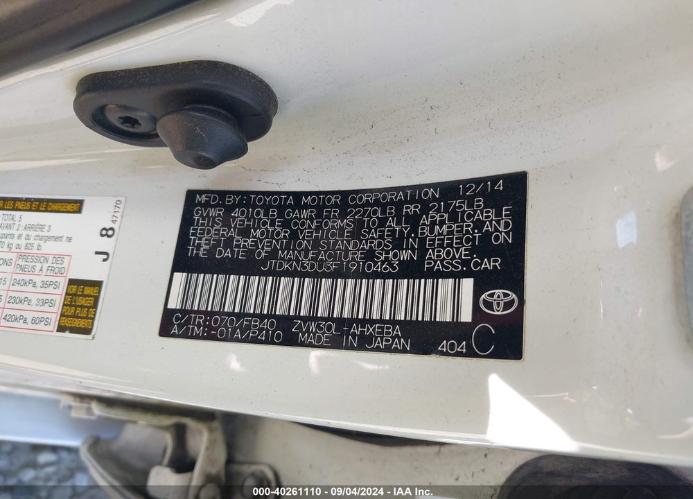 2015 TOYOTA PRIUS TWO VIN: JTDKN3DU3F1910463
