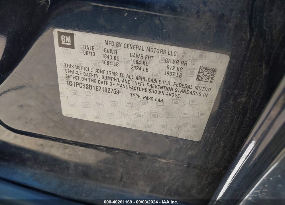 2014 CHEVROLET CRUZE 1LT AUTO VIN: 1G1PC5SB1E7102769