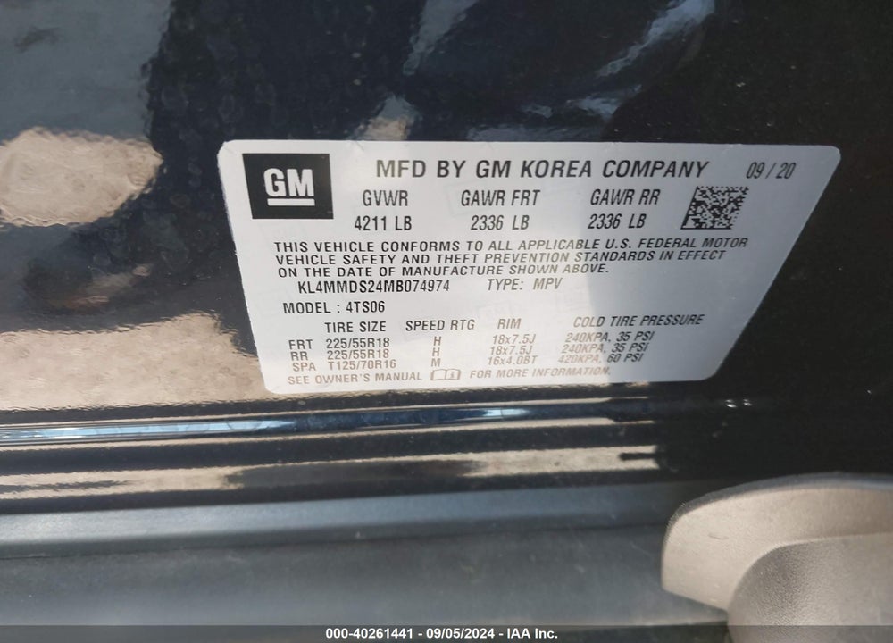 2021 BUICK ENCORE GX FWD SELECT VIN: KL4MMDS24MB074974