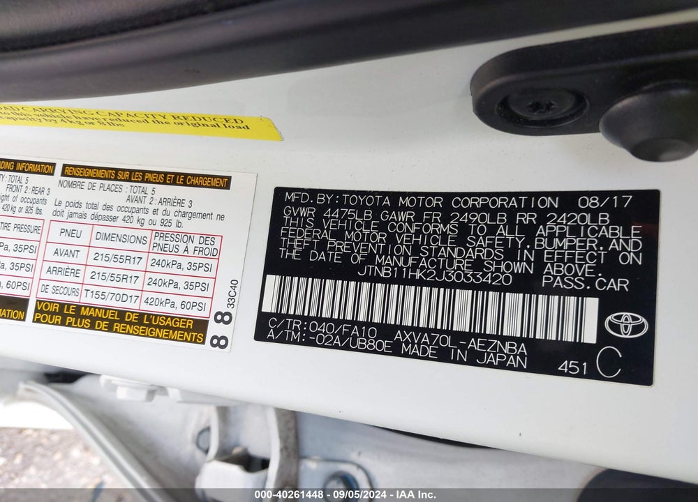 2018 TOYOTA CAMRY LE VIN: JTNB11HK2J3033420