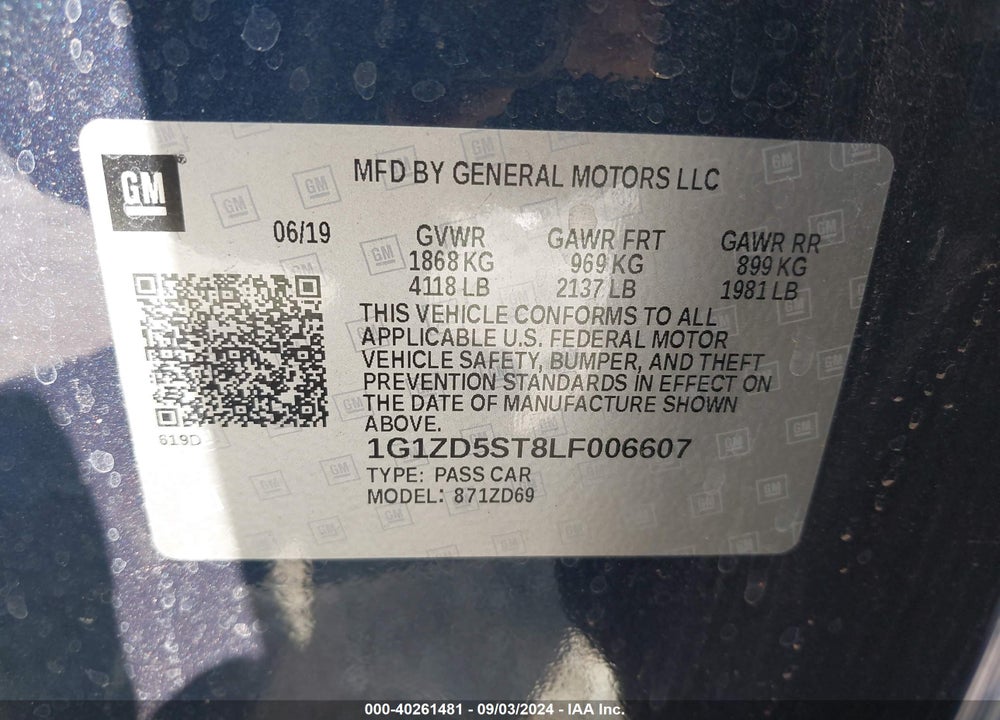 2020 CHEVROLET MALIBU FWD LT VIN: 1G1ZD5ST8LF006607