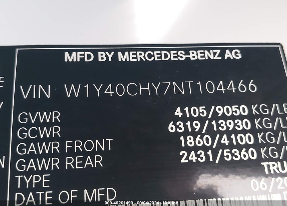 2022 MERCEDES-BENZ SPRINTER 2500 VIN: W1Y40CHY7NT104466