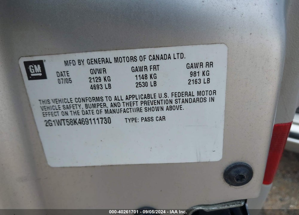 2006 CHEVROLET IMPALA LT VIN: 2G1WT58K469111730