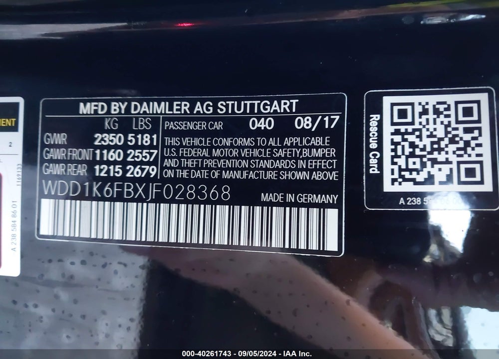2018 MERCEDES-BENZ E 400 VIN: WDD1K6FBXJF028368