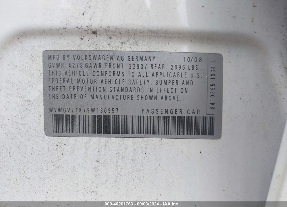 2009 VOLKSWAGEN GTI 4-DOOR VIN: WVWGV71K79W130957