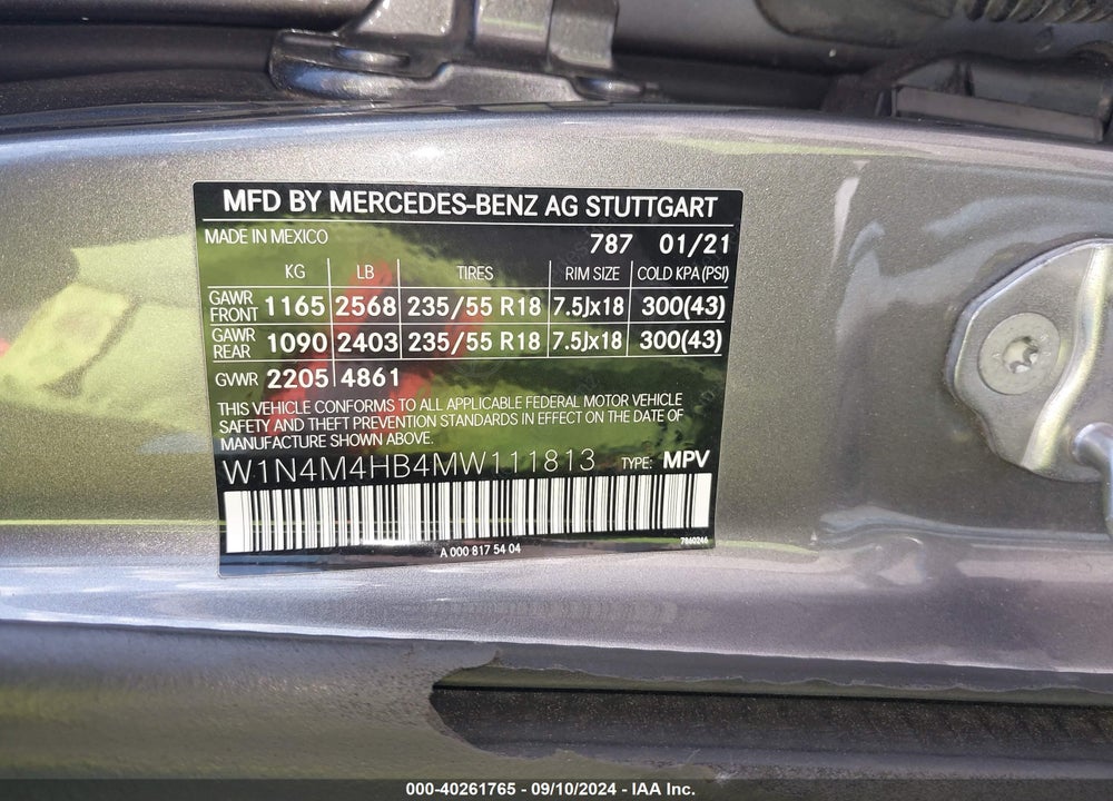 2021 MERCEDES-BENZ GLB 250 4MATIC VIN: W1N4M4HB4MW111813