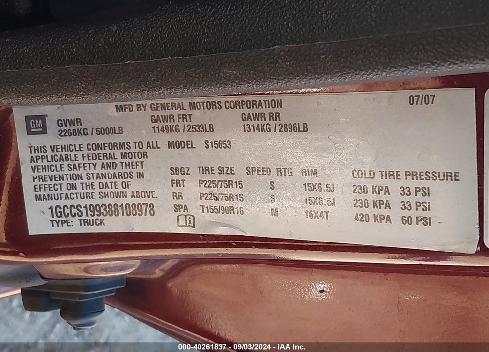 2008 CHEVROLET COLORADO LT VIN: 1GCCS199388108978