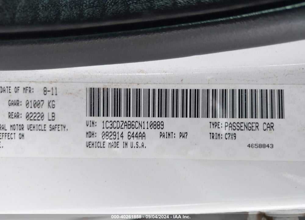 2012 DODGE AVENGER SE VIN: 1C3CDZAB6CN110889