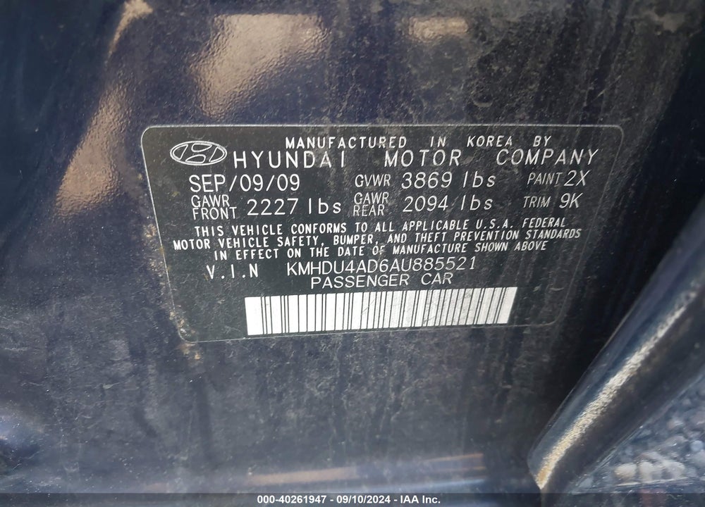 2010 HYUNDAI ELANTRA GLS VIN: KMHDU4AD6AU885521