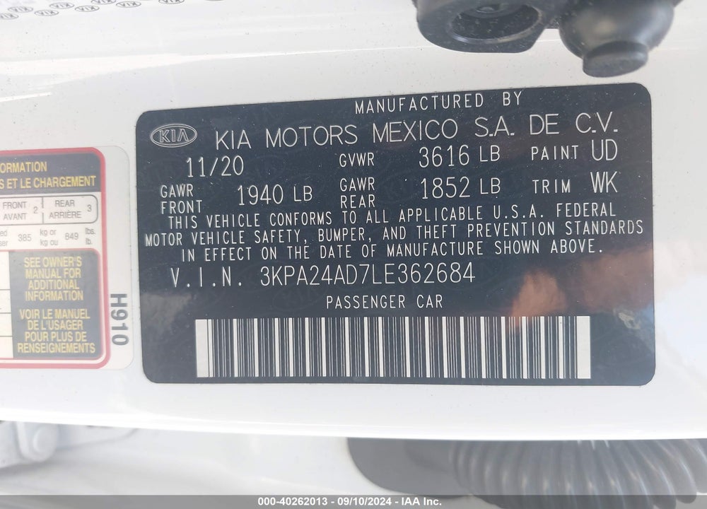 2020 KIA RIO LX VIN: 3KPA24AD7LE362684