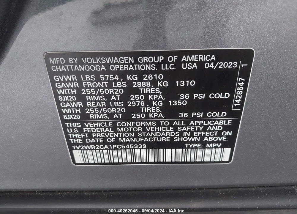 2023 VOLKSWAGEN ATLAS 3.6L V6 SE W/TECHNOLOGY VIN: 1V2WR2CA1PC545339