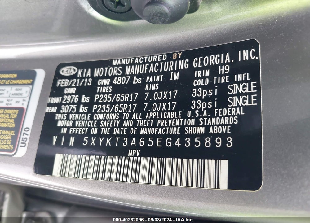 2014 KIA SORENTO LX VIN: 5XYKT3A65EG435893
