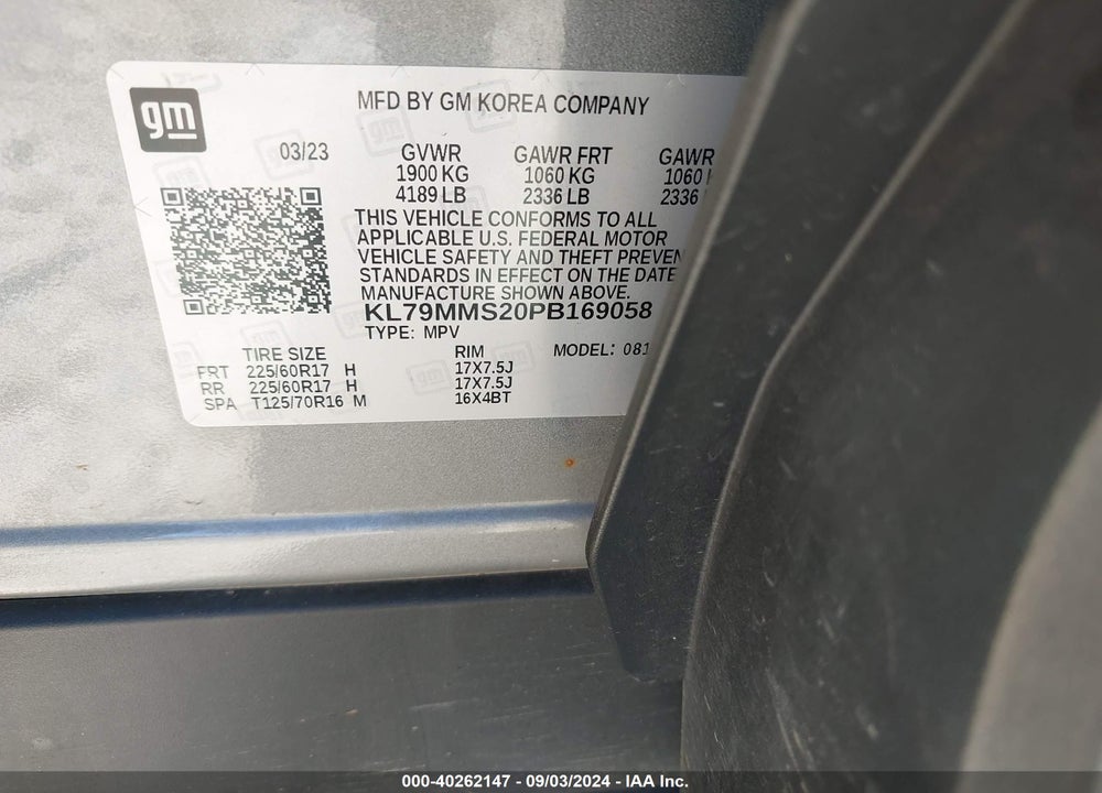 2023 CHEVROLET TRAILBLAZER FWD LS VIN: KL79MMS20PB169058