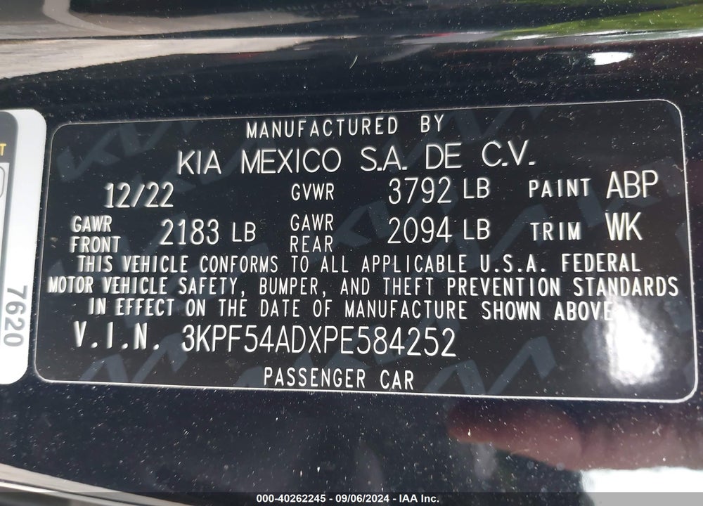 2023 KIA FORTE GT LINE VIN: 3KPF54ADXPE584252