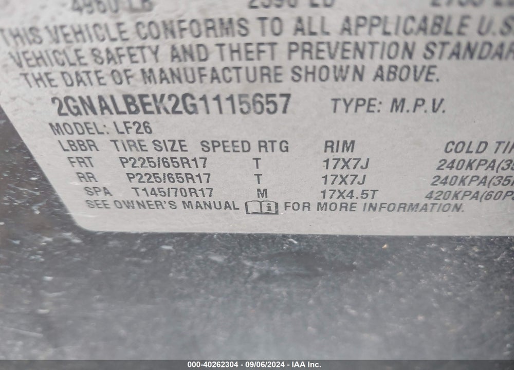 2016 CHEVROLET EQUINOX LS VIN: 2GNALBEK2G1115657