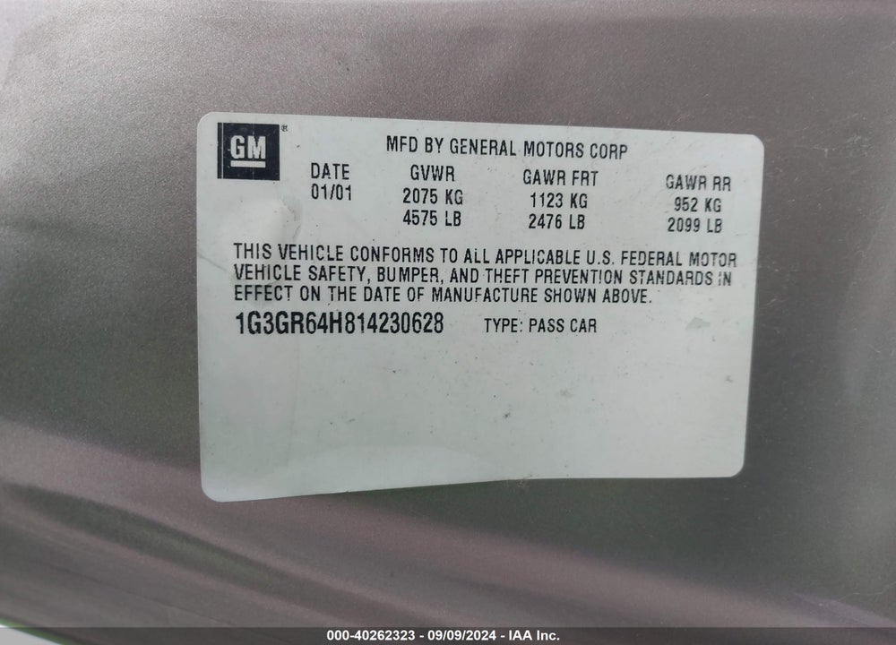 2001 OLDSMOBILE AURORA 3.5 VIN: 1G3GR64H814230628