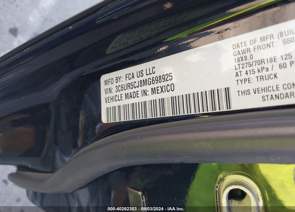 2021 RAM 2500 TRADESMAN 4X4 6'4 BOX VIN: 3C6UR5CJ8MG698925