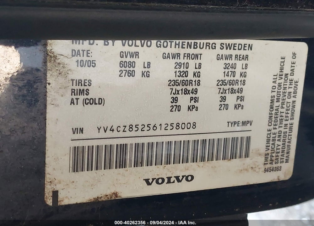 2006 VOLVO XC90 V8/ OCEAN RACE EDITION VIN: YV4CZ852561258008