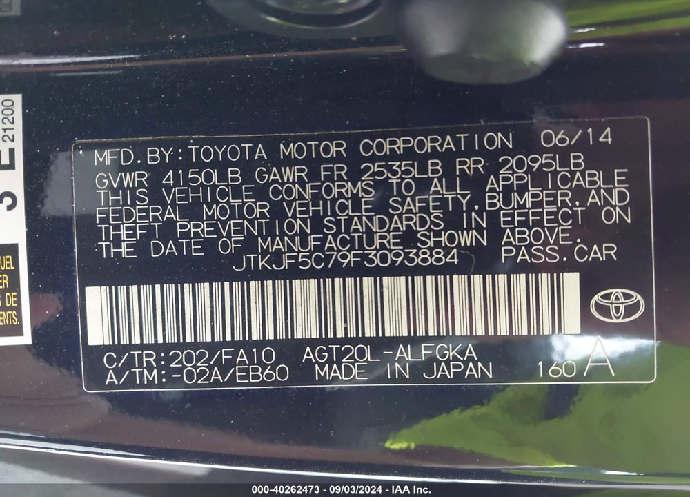 2015 SCION TC VIN: JTKJF5C79F3093884