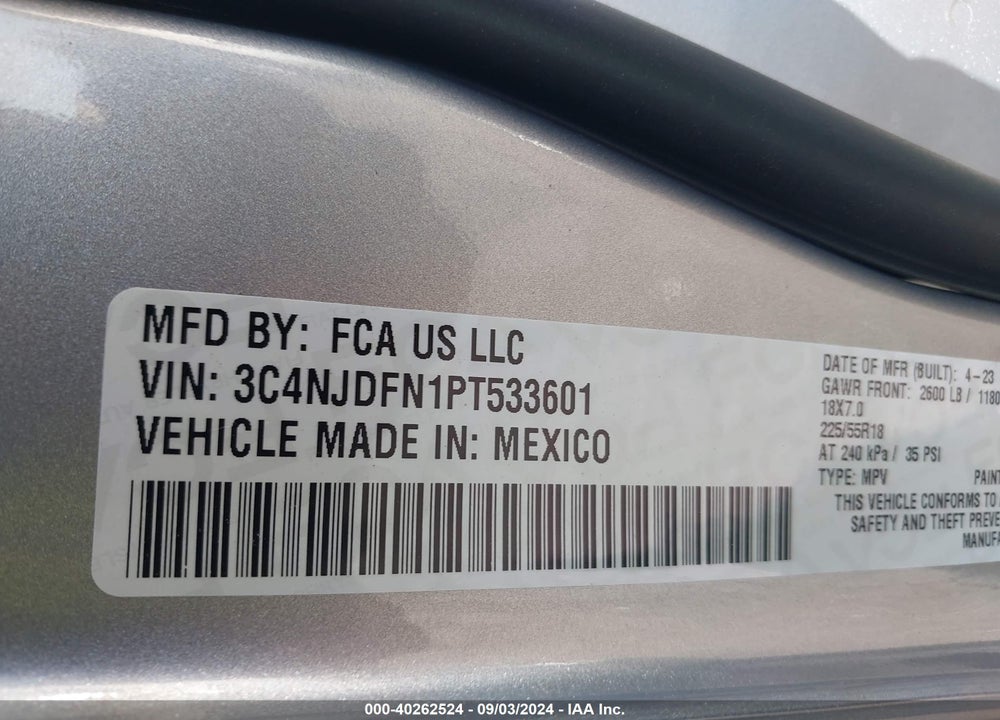 2023 JEEP COMPASS LATITUDE LUX FWD VIN: 3C4NJDFN1PT533601