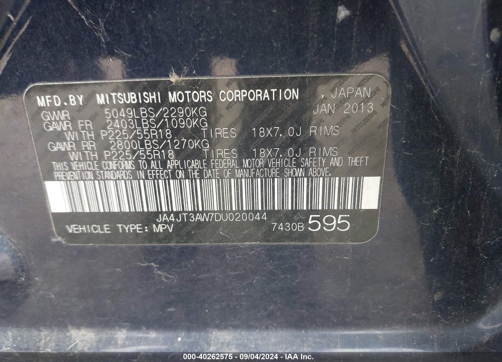 2013 MITSUBISHI OUTLANDER SE VIN: JA4JT3AW7DU020044