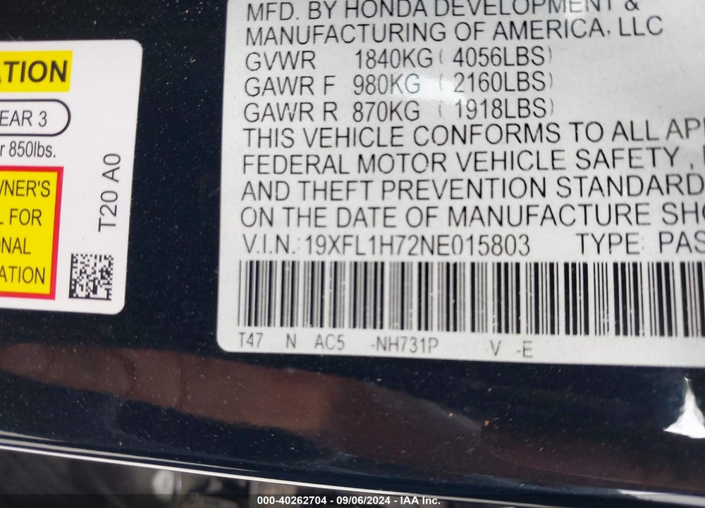 2022 HONDA CIVIC EX-L VIN: 19XFL1H72NE015803