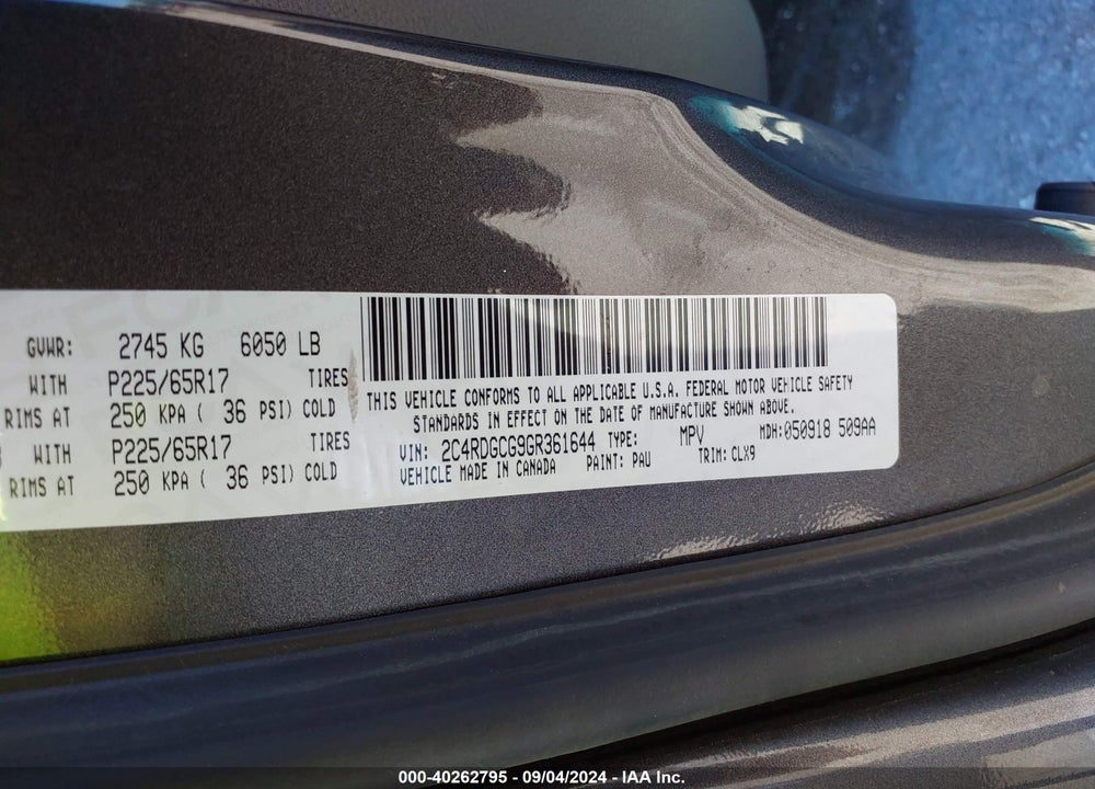 2016 DODGE GRAND CARAVAN SXT VIN: 2C4RDGCG9GR361644