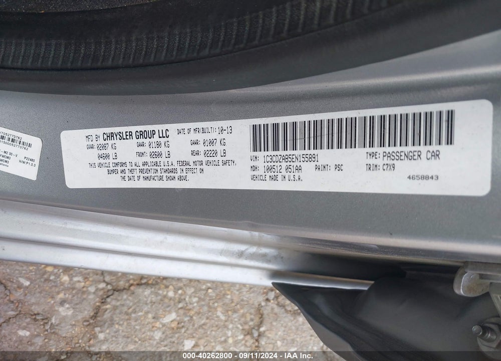 2014 DODGE AVENGER VIN: 1C3CDZAB5EN155891