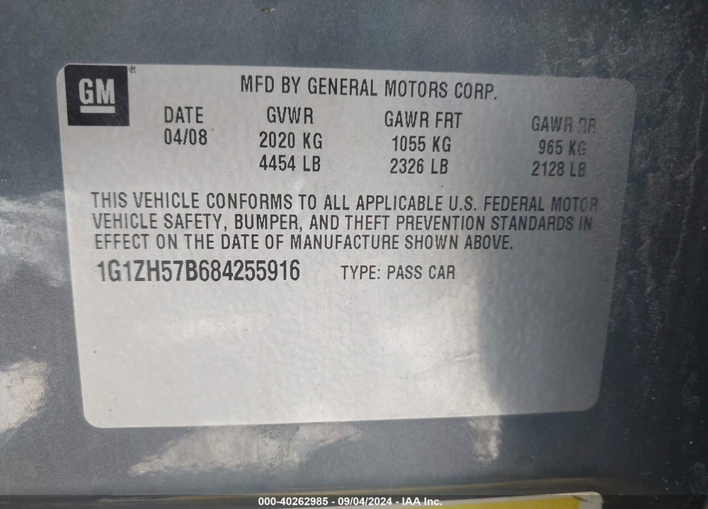 2008 CHEVROLET MALIBU LT VIN: 1G1ZH57B684255916