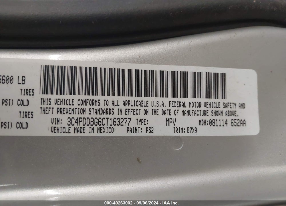 2012 DODGE JOURNEY SXT VIN: 3C4PDDBG6CT163277