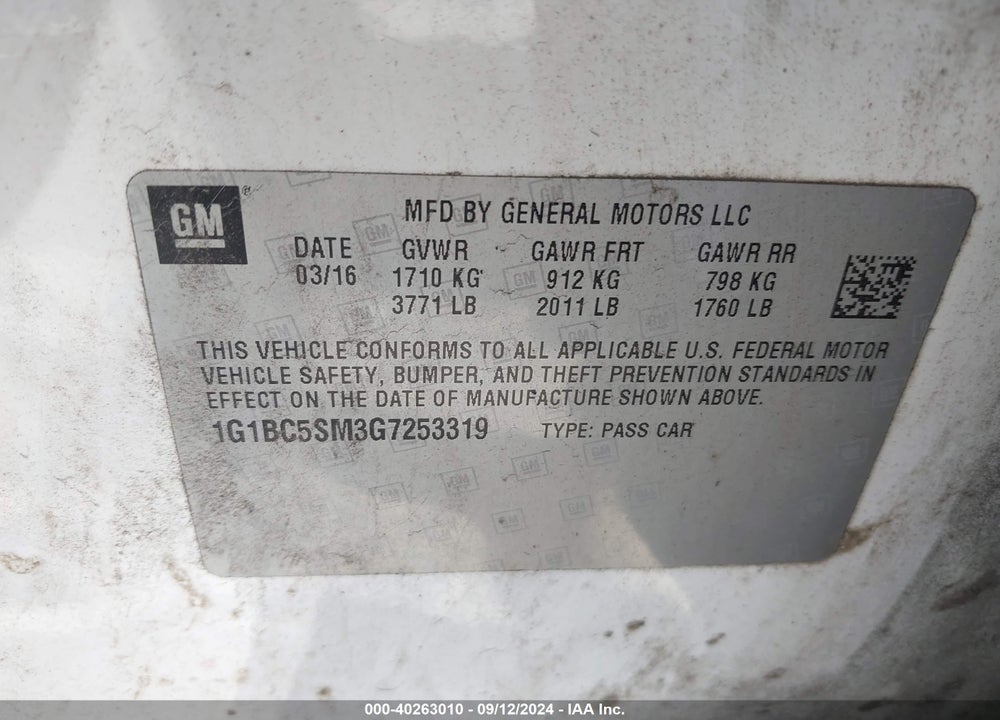 2016 CHEVROLET CRUZE LS AUTO VIN: 1G1BC5SM3G7253319