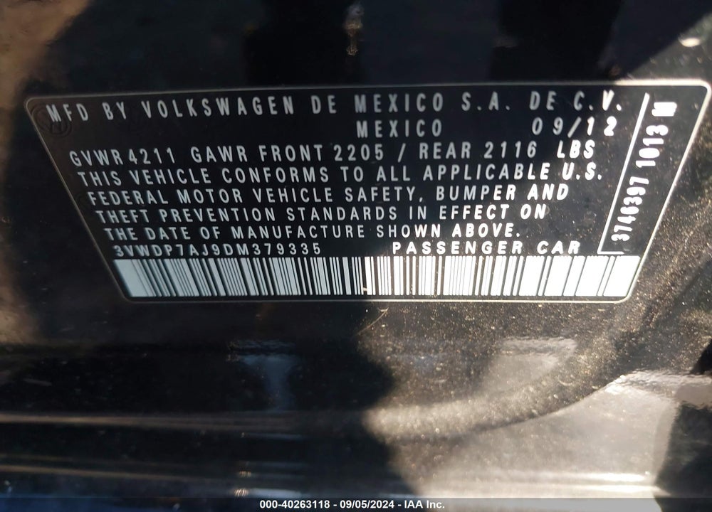2013 VOLKSWAGEN JETTA 2.5L SE VIN: 3VWDP7AJ9DM379335