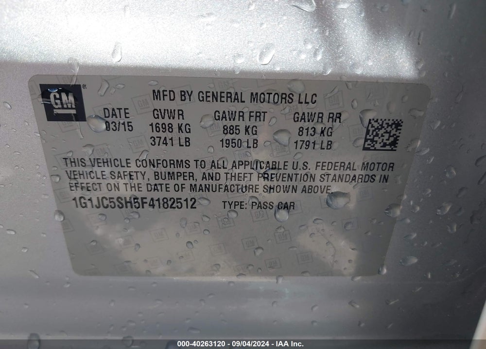 2015 CHEVROLET SONIC LT AUTO VIN: 1G1JC5SH5F4182512