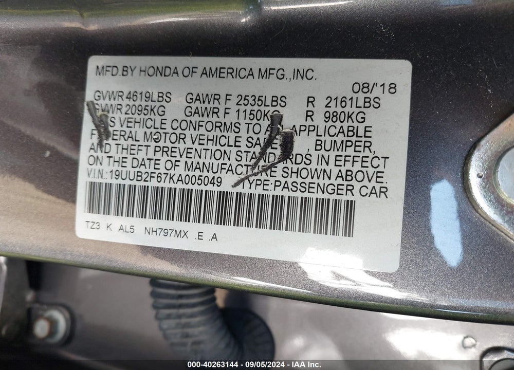 2019 ACURA TLX TECH & A-SPEC PKGS VIN: 19UUB2F67KA005049