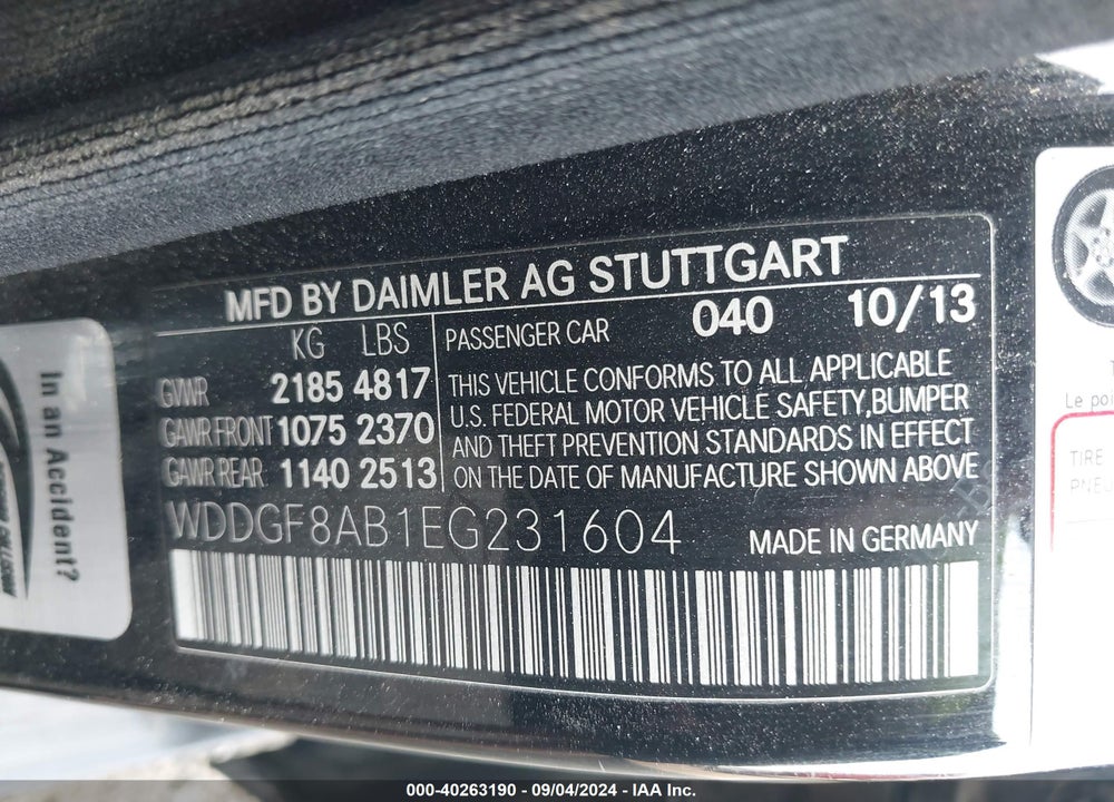 2014 MERCEDES-BENZ C 300 LUXURY 4MATIC/SPORT 4MATIC VIN: WDDGF8AB1EG231604