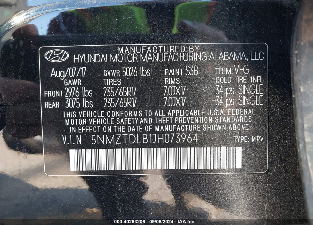 2018 HYUNDAI SANTA FE SPORT 2.4L VIN: 5NMZTDLB1JH073964