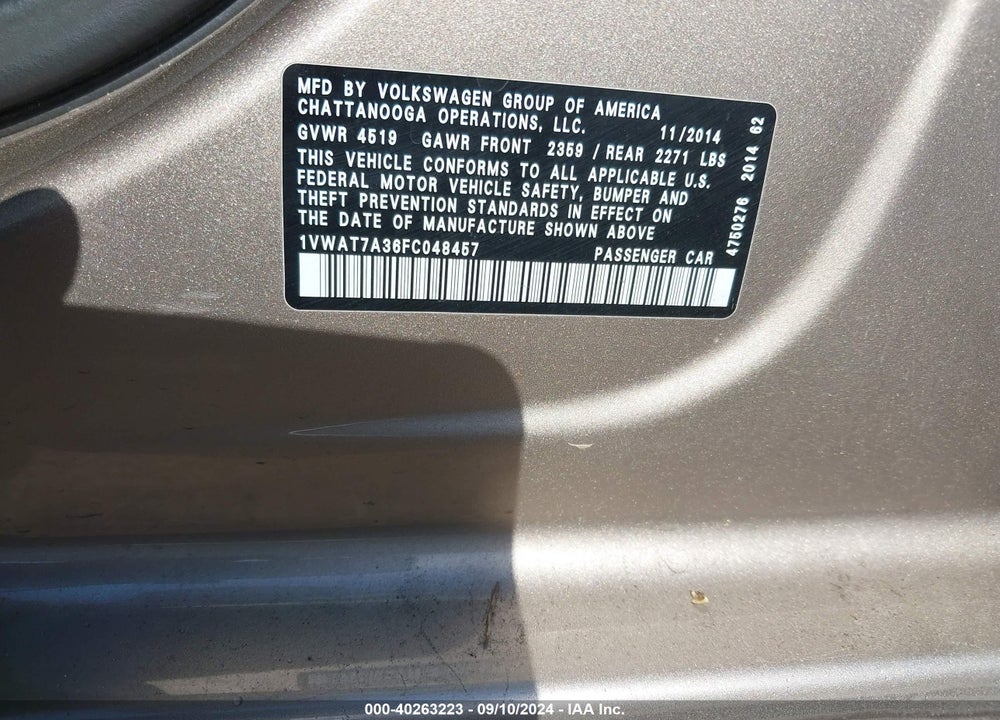 2015 VOLKSWAGEN PASSAT 1.8T WOLFSBURG EDITION VIN: 1VWAT7A36FC048457
