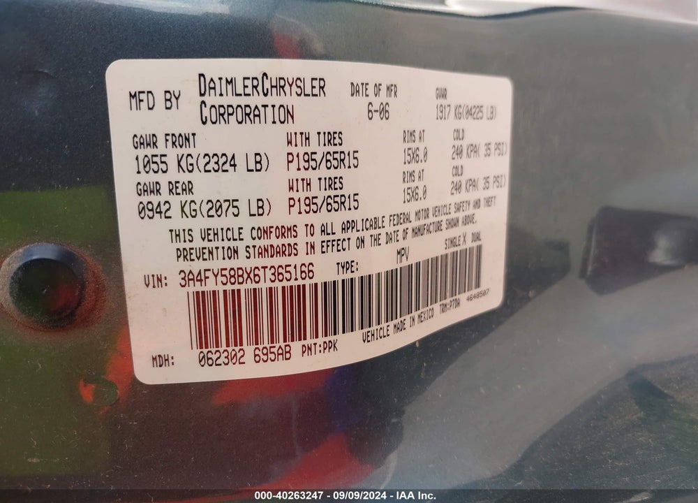 2006 CHRYSLER PT CRUISER TOURING VIN: 3A4FY58BX6T365166